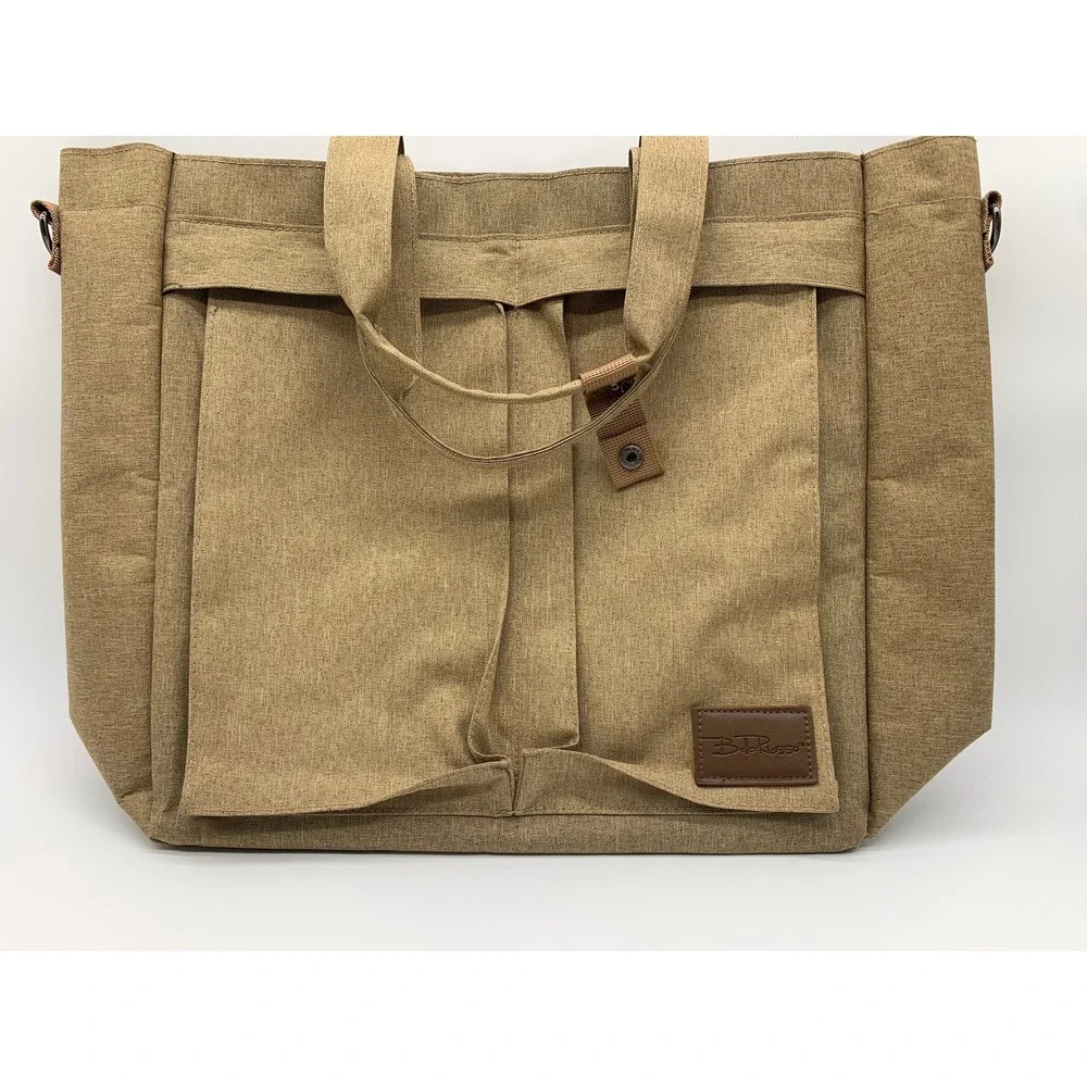 Bella Russo Large Canvas Tote Bag Tan Khaki Crossbody Shoulder‎ Strap Travel 18